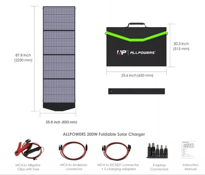 Портативна сонячна панель Allpowers 200W - зображення 3