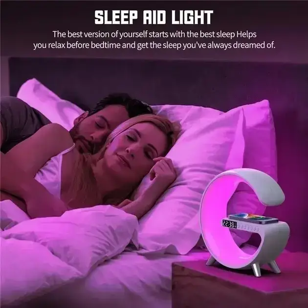 Настольная лампа ночник G Smart Light Sound Machine с беспроводной зарядкой 15W и Bluetooth колонкой Білий - изображение 3