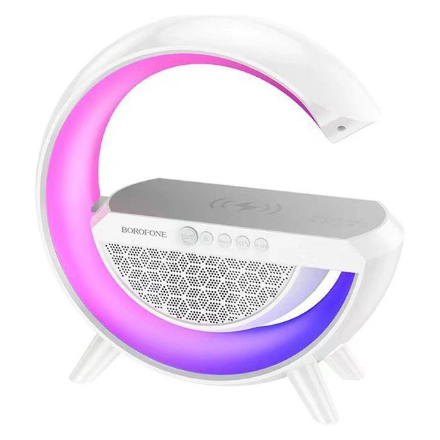 Беспроводная Bluetooth Колонка Borofone DR08 с Беспроводной Зарядка Телефона |RGB,BT 5.1,AUX,TF,USB, 3h| Белая - Фото 2 Беспроводная Bluetooth Колонка Borofone DR08 с Беспроводной Зарядка Телефона |RGB,BT 5.1,AUX,TF,USB, 3h| Белая - изображение 2