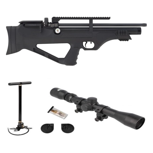 Пневматическая винтовка Hatsan FlashPup S Set с насосом ОП 4х32 предварительная накачка PCP 325 м/с - изображение 1