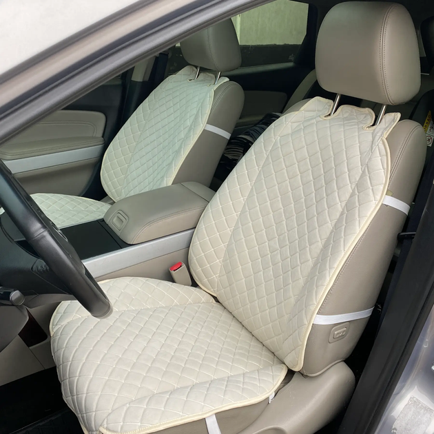 Універсальні накидки на сидіння автомобіля з алькантари Lux ПАЙКА Квадратний ромб ніжно-кремовий Преміум+ Повний комплект - зображення 2