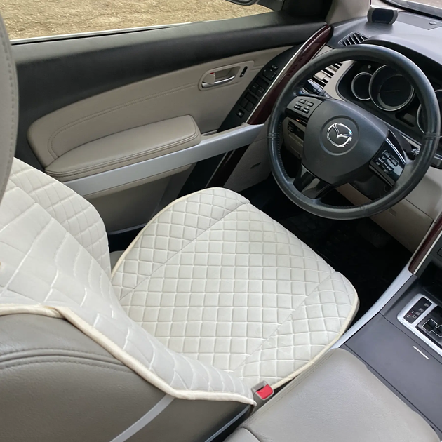 Універсальні накидки на сидіння автомобіля з алькантари Lux ПАЙКА Квадратний ромб ніжно-кремовий Преміум+ Повний комплект - зображення 3