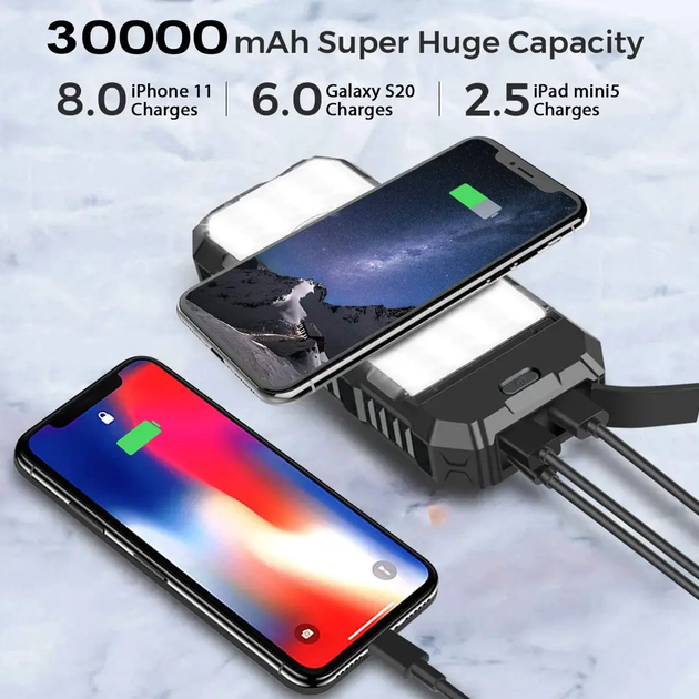 УМБ із сонячною панеллю та кемпінговим фонарем на 30 LED VHG HDL-528 30000 mAh Wireless Solar Power Charger - зображення 2