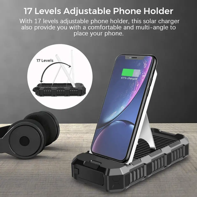 УМБ із сонячною панеллю та кемпінговим фонарем на 30 LED VHG HDL-528 30000 mAh Wireless Solar Power Charger - зображення 3