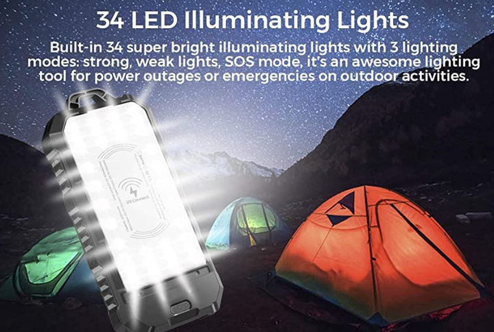 УМБ із сонячною панеллю та кемпінговим фонарем на 30 LED VHG HDL-528 30000 mAh Wireless Solar Power Charger - зображення 7