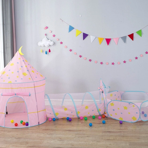 Дитячий ігровий комплекс Garden PlayTent-3in1 намет з тунелем та басейном для кульок Рожевий - зображення 2