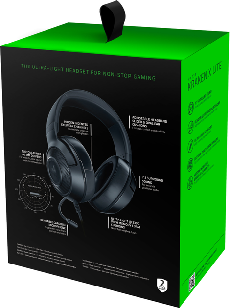 Навушники Razer Kraken X Lite Over-Ear Wired Microphone Black (RZ04-02950100-R381) - зображення 7