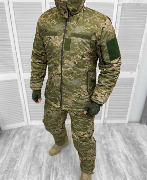 Армейский зимний водонепроницаемый костюм Softshell (куртка и штаны) на флисе и синтепоне (Камуфляж Пиксель) XL - изображение 1