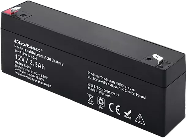 Akumulator Qoltec AGM 12V-2.3Ah 34.5A (5901878530642) - obraz 2