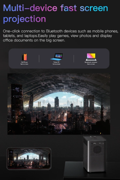 LED Проєктор для дому Hongetop S30max fullhd Global Version 400 Ansi мініпроєктор 1080p Android Smart TV 10 - зображення 7