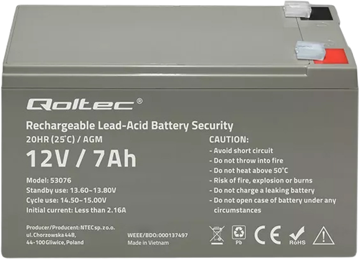 Akumulator Qoltec AGM 12V-7Ah 105A Security (5901878530765) - obraz 2