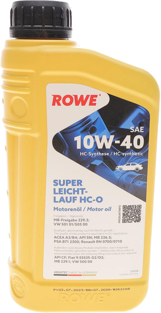 Моторное масло ROWE 10W-40 Hightec Super Leichtlauf HC-O 1 л (20058 ...