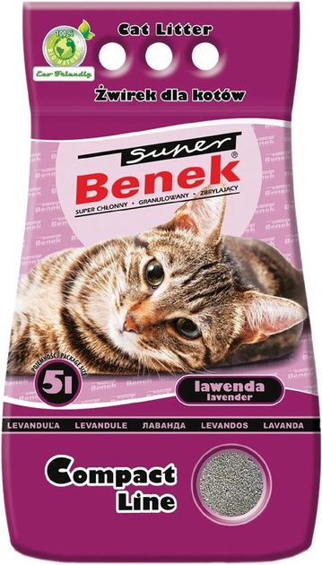 Żwirek dla kotów zbrylajacy Super Benek Compact Lawenda 5l (5905397010975) - obraz 1