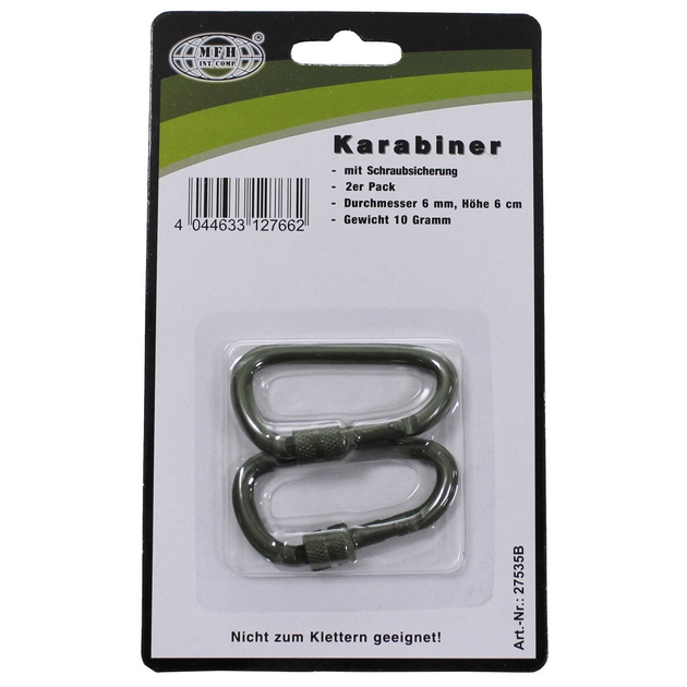 Карабіни алюмінієві MFH Carabiner 6 мм х 6 см Olive - зображення 2