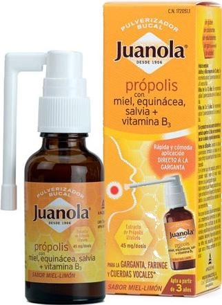 Біологічно активна добавка Juanola Прополіс з медом, ехінацеєю, шавлією + вітамін B3 спрей для ротової порожнини 30 мл (8470001720511) - зображення 1