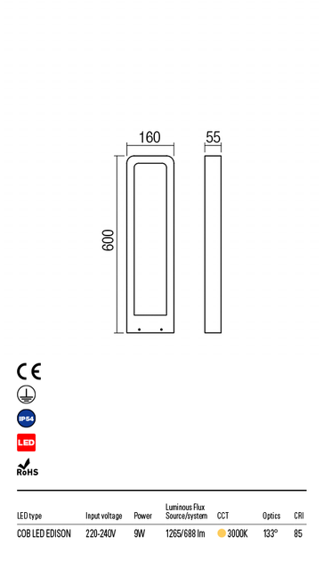 Стовпчик RADEON ST LED 9W IP54 DB 3000K (5.1.2) Redo 90014 - изображение 3