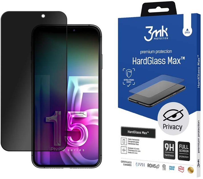 Szkło hartowane 3MK HardGlass Max Privacy dla iPhone 15 Plus czarne (5903108531085) - obraz 1