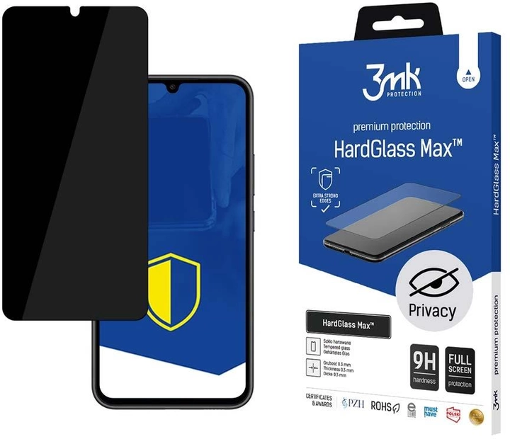 Захисне скло 3MK HardGlass Max Privacy для Samsung Galaxy A34 5G (SM-A346) Black (5903108525756) - зображення 1