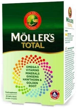 Жирні кислоти, вітаміни і мінерали Mollers Total Multivitamins + Omega-3 28 таблеток + 28 перлин (5702071501725) - зображення 1