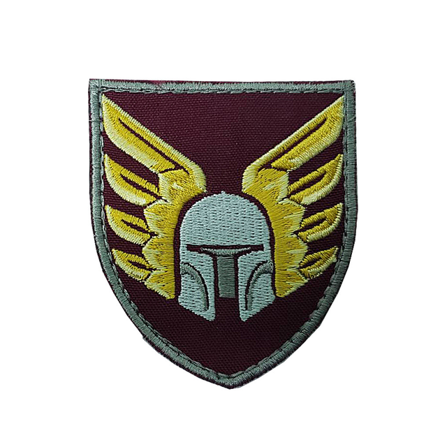 Шеврон, нарукавная эмблема с вышивкой Рыцарь с крыльями, на липучке 46 бригада Размер 70×95мм Мароновый - изображение 1