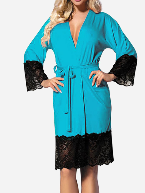 Szlafrok DKaren Jasmin XL Turquoise (5902686566700) - obraz 2