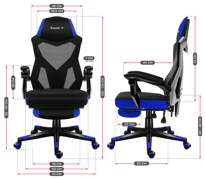 Геймерське ігрове крісло Huzaro HZ-Combat 3.0 Blue перфорована обшивка Чорне з синім із підставкою для ніг (5907564629782) - зображення 6