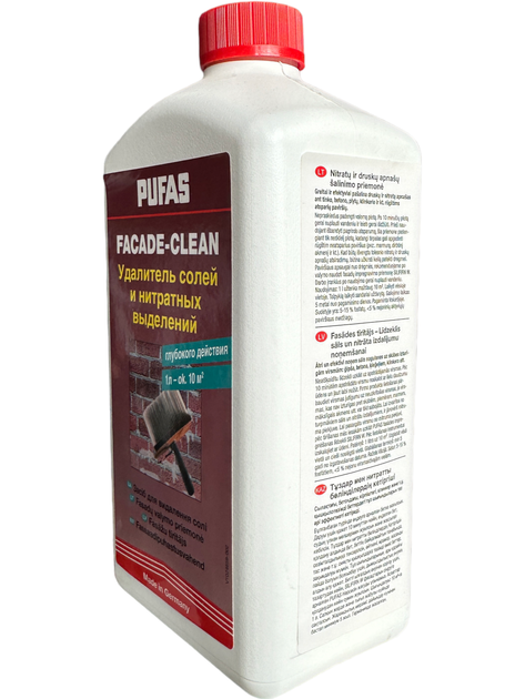 Засіб для видалення солей та нітратних виділень Pufas Facade-Clean 1 л до 10 м.кв - Фото 4 Засіб для видалення солей та нітратних виділень Pufas Facade-Clean 1 л до 10 м.кв - зображення 4