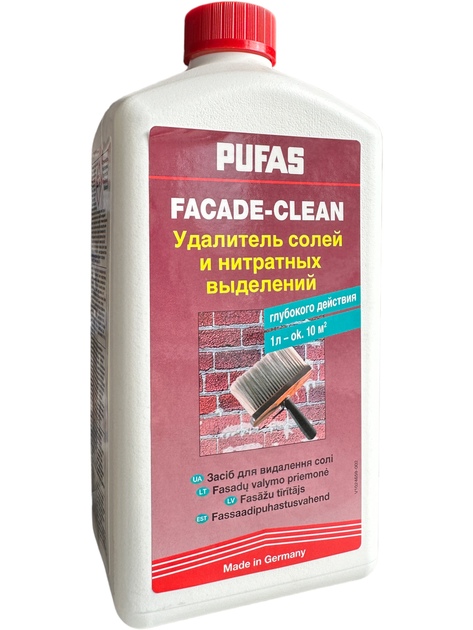 Засіб для видалення солей та нітратних виділень Pufas Facade-Clean 1 л до 10 м.кв - Фото 5 Засіб для видалення солей та нітратних виділень Pufas Facade-Clean 1 л до 10 м.кв - зображення 5