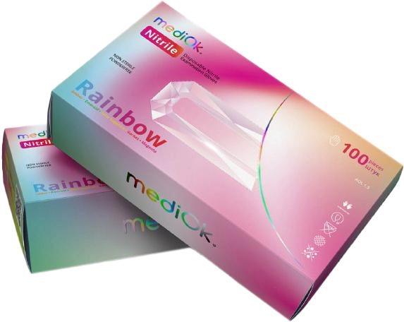 Перчатки нитриловые Mediok Rainbow микс пяти цветов Размер L 100 шт Разноцветные (4044941731117) - изображение 1