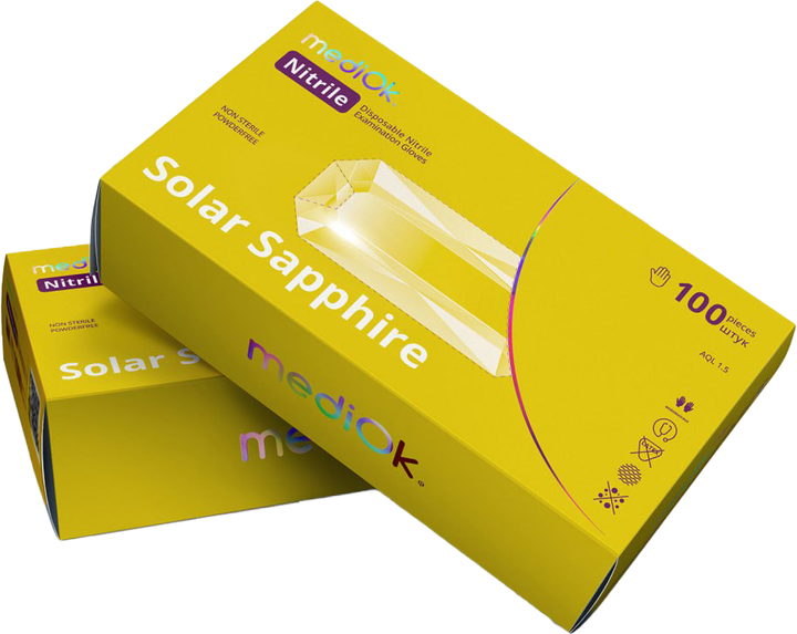 Перчатки нитриловые Mediok Solar Sapphire Размер M 100 шт Желтые (4044941731391) - изображение 1