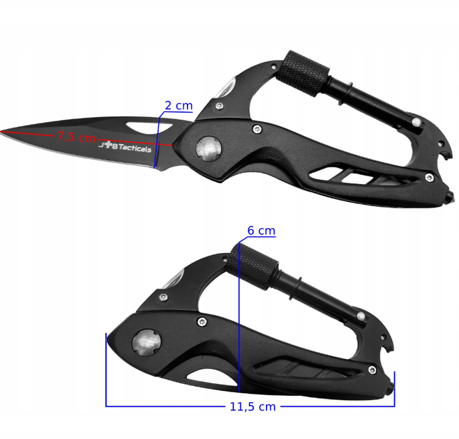 Мультитул JB Tacticals Карабин с Ножом 6 в 1 Черный - изображение 2