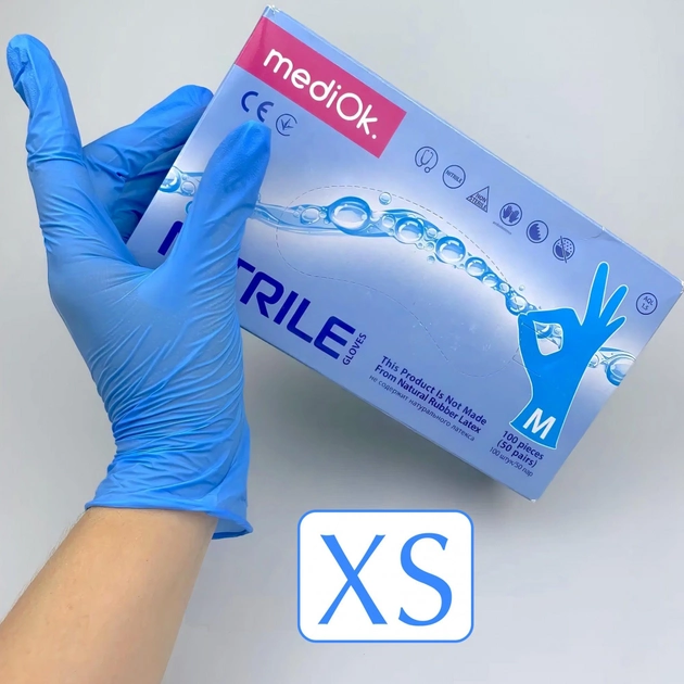 Перчатки нитриловые Mediok Ocean размер XS голубые 100 шт - изображение 1