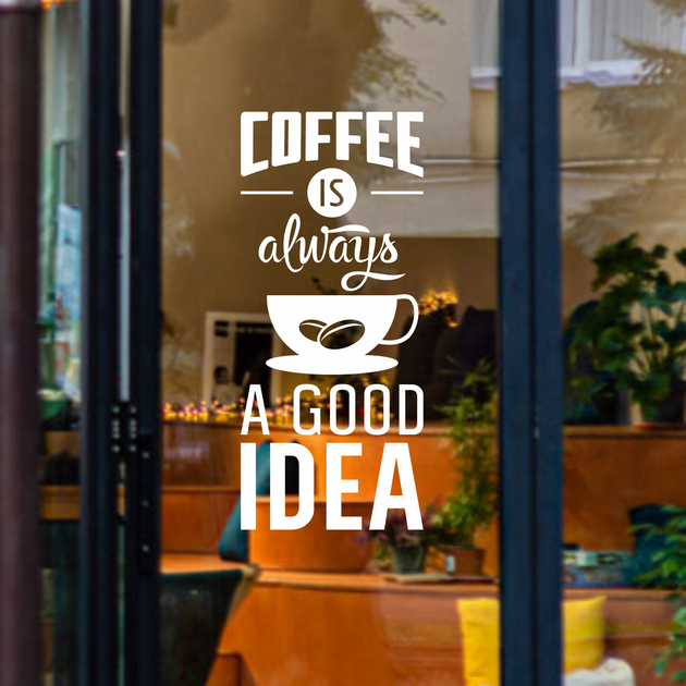 Вінілова наклейка Happy Pocket на скло Coffee is always a good idea (Кава завжди гарна ідея) 30х70см матова Білий (HP-024S-010M) - зображення 2