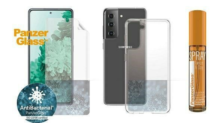 Zestaw ochronny Panzer Glass Start Kit do Samsung Galaxy S21 folia ochronna + etui + spray 30 ml (5711724272592) - obraz 2