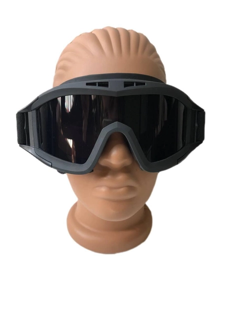 Окуляри тактичні захисна маски чорні з 3 лінзами та з чохлом - зображення 2