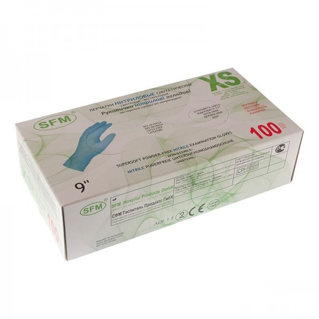 Перчатки нитриловые SFM упаковка 100 штук размер XS без пудры (2000006140746) - изображение 1