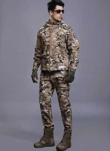 Чоловічий камуфляжний тактичний демісезонний костюм Softshell Multicam на флісі: Куртка і Штани - зображення 1