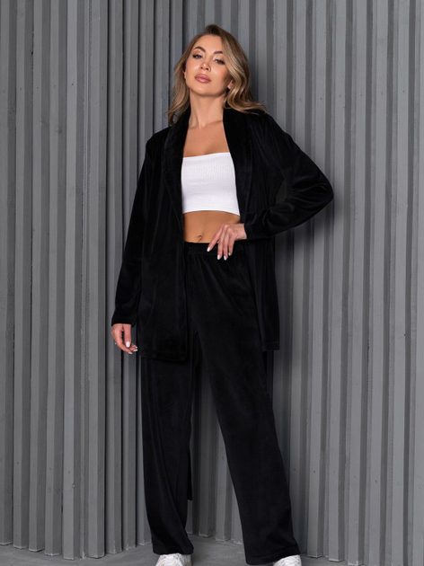 Акція на Піжама (кофта + штани) жіноча великих розмірів велюрова ISSA PLUS 13666 XL Чорна від Rozetka