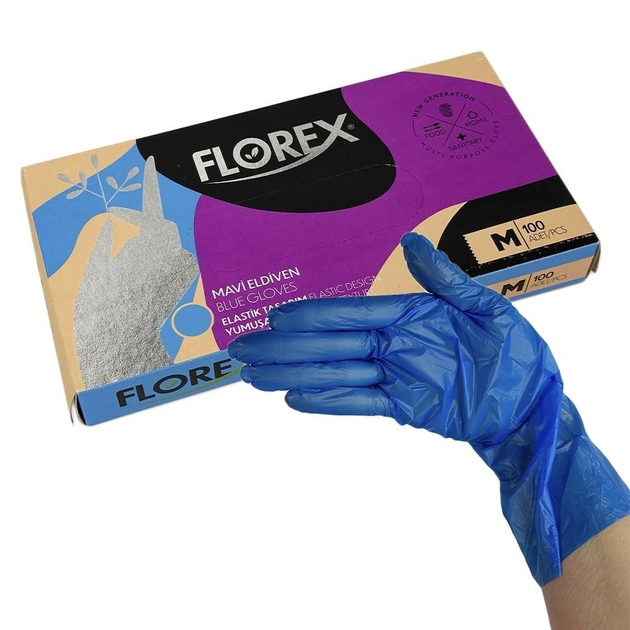Одноразовые перчатки FLOREX, синий М, 100 шт Reflex - изображение 1