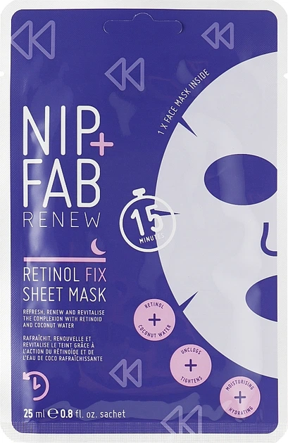 Тканевая маска с ретинолом - NIP + FAB Retinol Fix Sheet Mask 25ml (25ml) (1052151-1398893-2) - Фото 1 Тканевая маска с ретинолом - NIP + FAB Retinol Fix Sheet Mask 25ml (25ml) (1052151-1398893-2) - изображение 1