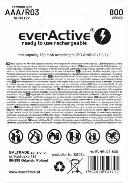 Akumulatory paluszki everActive R03/AAA 800 mAH blister 4 szt. (EVHRL03-800) - obraz 2