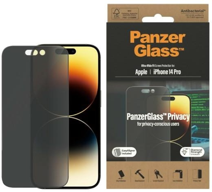 Szkło ochronne Panzer Glass Ultra-Wide Fit do Apple iPhone 14 Pro antybakteryjne (5711724127847) - obraz 1