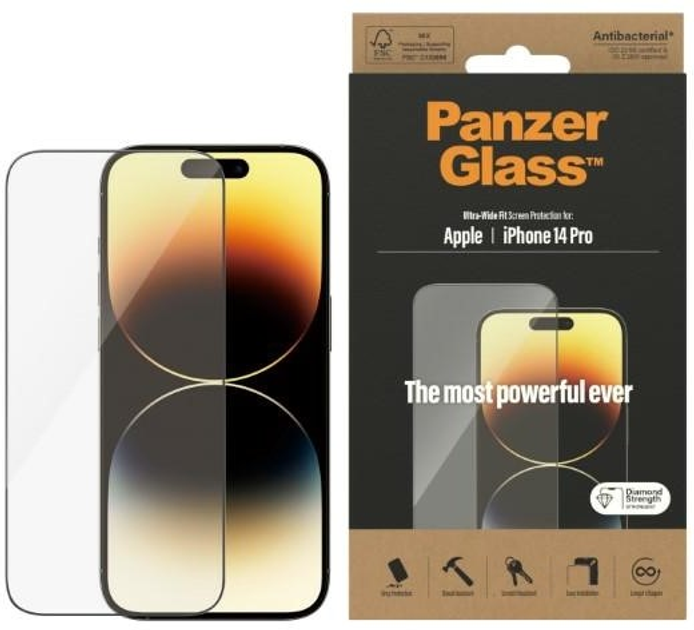 Szkło ochronne Panzer Glass Ultra-Wide Fit do Apple iPhone 14 Pro antybakteryjne (5711724027727) - obraz 1
