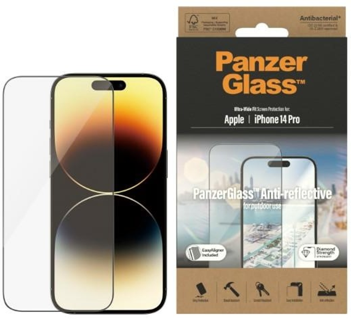 Захисне скло Panzer Glass Ultra-Wide Fit для Apple iPhone 14 Pro антибактеріальне (5711724027888) - зображення 1