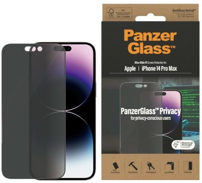 Захисне скло Panzer Glass Ultra-Wide Fit для Apple iPhone 14 Pro Max антибактеріальне (5711724127748) - зображення 1