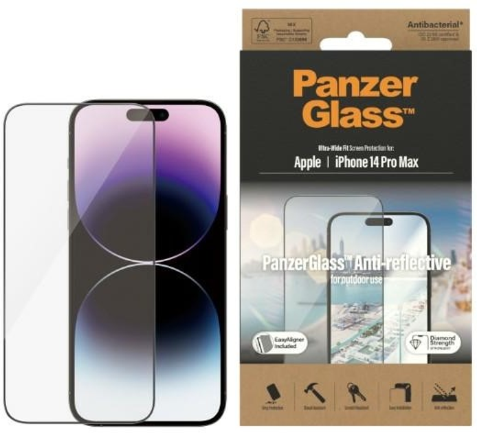 Захисне скло Panzer Glass Ultra-Wide Fit для Apple iPhone 14 Pro Max антибактеріальне (5711724027901) - зображення 1