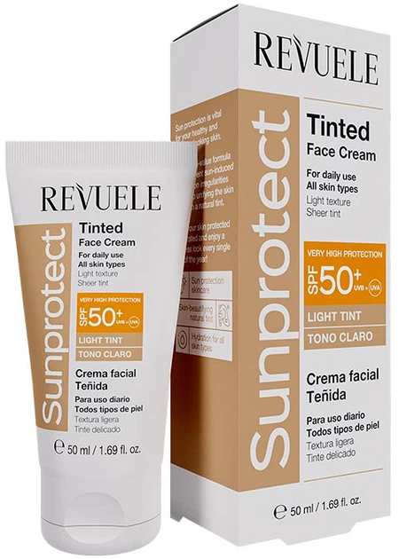 Тонирующий крем для лица Revuele Sunprotect Светлый тон SPF 50 50 мл (5060565106055) - Фото 1 Тонирующий крем для лица Revuele Sunprotect Светлый тон SPF 50 50 мл (5060565106055) - изображение 1