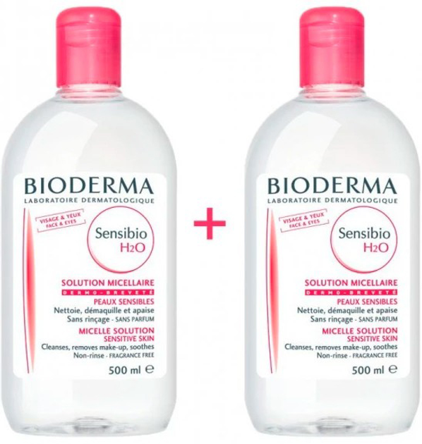 Міцелярна вода Bioderma Sensibio H2O Micellar Water Makeup Removing Micelle Solution 2x500 мл (3401326011522) - зображення 1