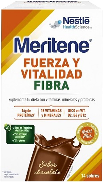 Коктейль Meritene Active Senior Nutrition Batido Sabor Chocolate Rico En Fibra 14 шт (8470003254076) - зображення 1