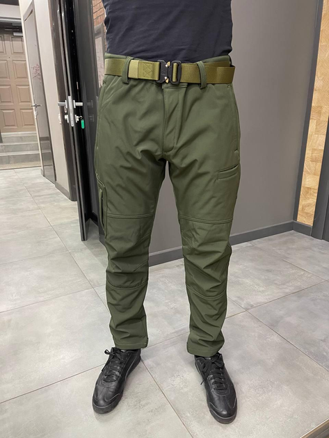 Штани тактичні софтшел із флісом Combat, розмір XXL, колір Олива, утеплені штани для військових - зображення 2